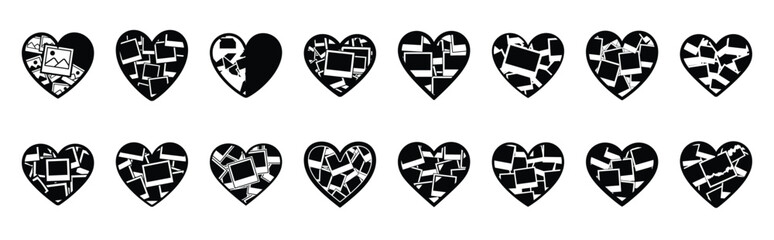 Obraz premium Collection of heart shaped photo silhouette valentine vector icon set. Clean romantic icons symbols isolated on a white background for Valentine’s Day.