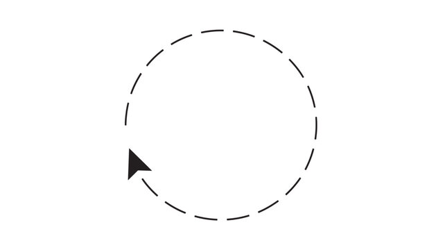 Minimalist vector icon: dashed circular selection ring with a black mouse cursor arrow, simple flat design on white background