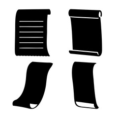 Various minimalist black icons depicting papers, scrolls, and document concepts
