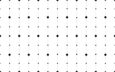Whimsical Seamless Pattern of Various Black Sparkle Star Shapes on Vertical Lines for Magical Backgrounds