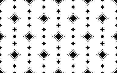 Elegant Black and White Diamond Geometric Seamless Pattern with Dots for Classic Background Design