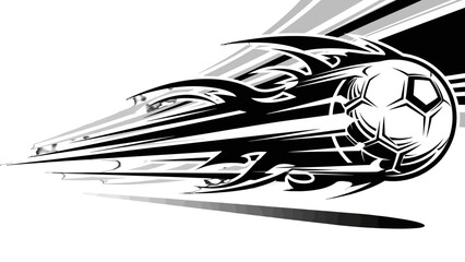 Dynamic Soccer Ball with Speed Motion Lines and Abstract Fiery Elements, isolated white background.