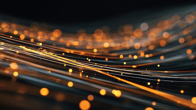 Abstract flowing lines with glowing bokeh lights create a dynamic and modern visual