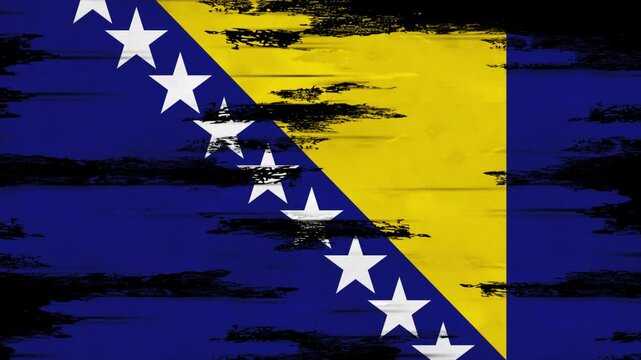 Appearing Flag of Bosnia and Herzegovina with Grunge Glitched Effects for Bosnia and Herzegovina National Identity