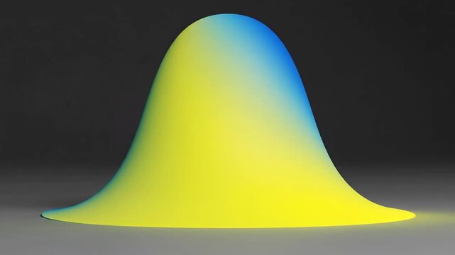 Abstract 3D shape with a smooth gradient from blue to yellow on a gray background.