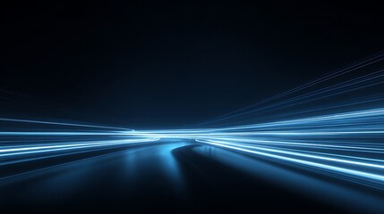 Abstract rendering of glowing light trails, curves, and streaks against a dark blue backdrop