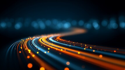 Abstract representation of data flow, illuminated pathways with bokeh effect