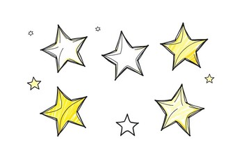 Obraz premium Whimsical, unevenly sized stars with varying line weights, sketched in black ink on white paper, background, space