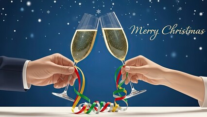 Celebrating christmas with champagne toast