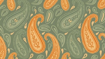 Vibrant Paisley Pattern with Orange and Green.