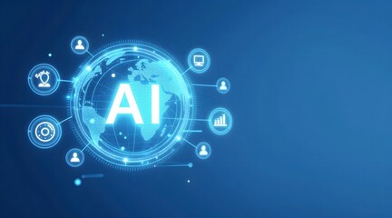 Global network shown in blue with artificial intelligence concept