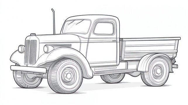 Vintage truck sketch, graphic illustration, side view, possible stock photo