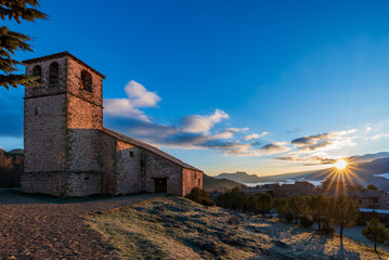 Holy Spirit Church in Riopar Viejo overlooking Calares del Mundo y de la Sima Natural Park, Albacete, Spain