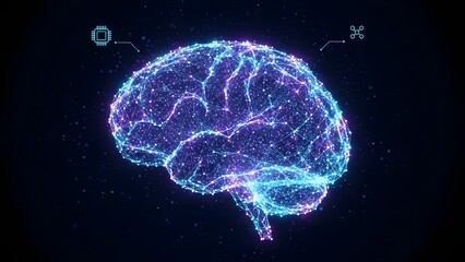Artificial Intelligence and Neural Network Concept with Glowing Digital Human Brain Visualization