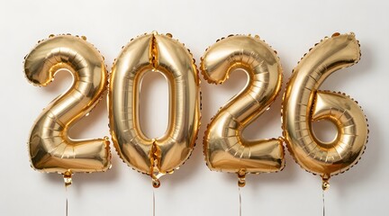 Festive golden balloons display the numerals two, zero, two, and six for the year 2026