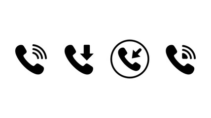 Fototapeta premium Various black telephone handset icons representing incoming, outgoing, and ringing call states