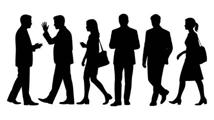 Silhouettes of diverse people illustrating various daily interactions and movements in a crowd