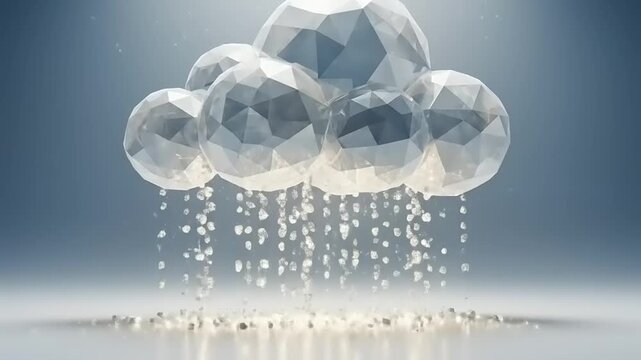 Crystal cloud formation with falling binary code data on a blue background with light source