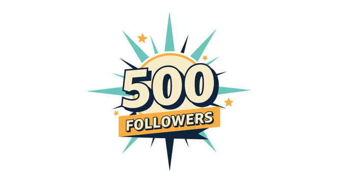 Retro-style '500 Followers' celebration graphic with vintage typography and a starburst design to thank a social media community.