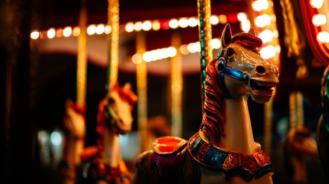 tennessine. A vibrant carousel at night with colorful horses and festive lights. wildlife magazines, conservation campaigns, designed for wildlife conservation campaigns.
