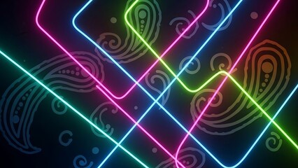 Neon Lines and Fingerprints on Dark Background.