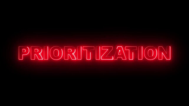 glowing neon prioritization text icon animation on black background. neon prioritization sign. neon prioritization video animation. 4k motion video.