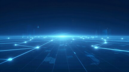 Futuristic network of blue lights and nodes creates a high tech impression