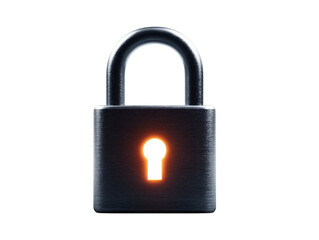 Volumetric 3D padlock isolated on transparent background for cybersecurity