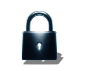 Volumetric 3D padlock isolated on transparent background for cybersecurity