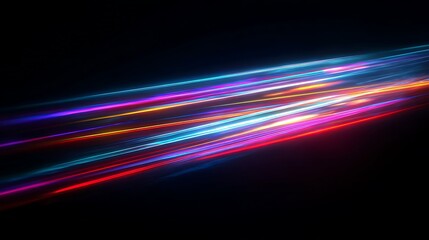 Colorful streaks of light against a black background create a vibrant, dynamic abstract composition