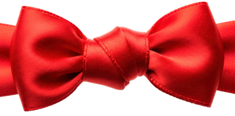 Closeup of a vibrant red satin bow tie isolated on a pure transparent background