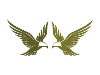 Obraz premium Stylized depiction of an eagle with spread wings in olive green