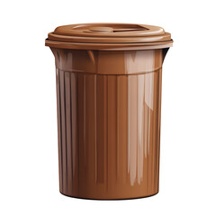 Brown Plastic Trash Can with Lid, Vertical Ridges, Cylindrical Shape, and Central Handle