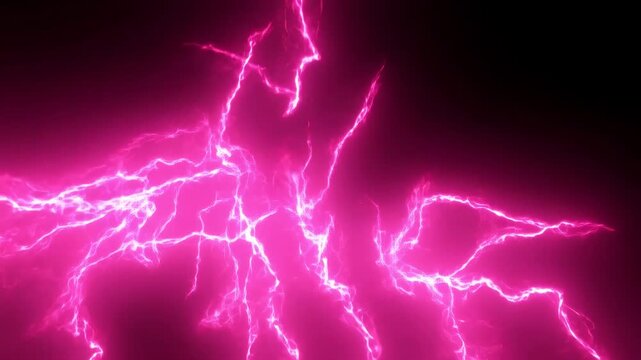 Dynamic pink lightning bolts flashing against black sky in hypnotic sequence