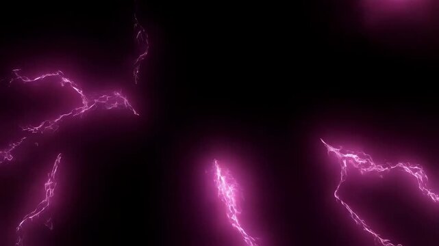 Neon pink electric lightning strikes pulsating across dark background seamlessly