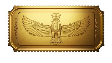 Golden ornate winged lion stamp with crown and intricate designs