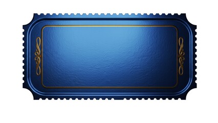 Elegant blue ticket with gold accents on white background