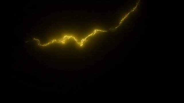 Pulsating yellow lightning streaks over black background in dynamic motion