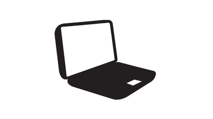 Fototapeta premium Open laptop silhouette icon in flat black on white, minimalist vector design showing tilted screen and keyboard with square trackpad cutout