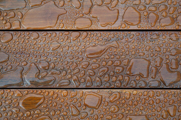 Macro detail of water droplets on wood