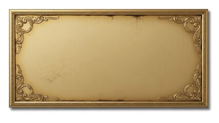 Vintage gold picture frame with ornate details on white background