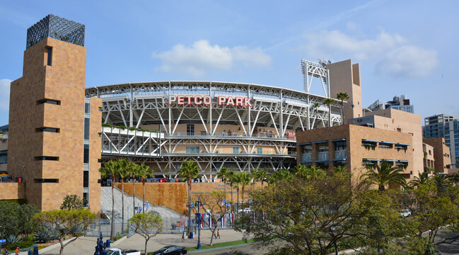 SAN DIEGO CA USA APRIL 7 2015: Petco Park Stadium, home of the Padres baseball team, in San Diego. Petco Park is an open-air ballpark in downtown San Diego, California