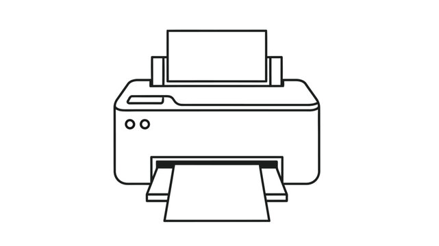 Simple line drawing of a modern inkjet printer with a sheet of paper emerging