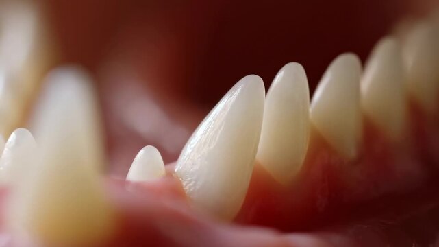 Closeup sequence of sharp teeth in motion with focus on curved edges