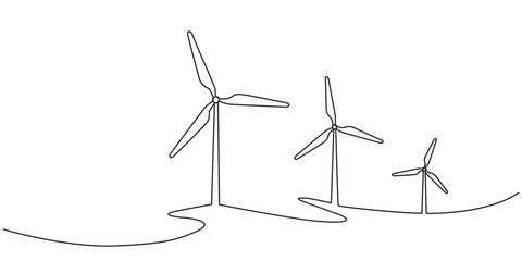 Animated self drawing of  Continuous one line drawing of wind turbines eco energy. simple wind turbines outline vector illustration, Wind mill, wind generator energy, single continuous line art © Shovo