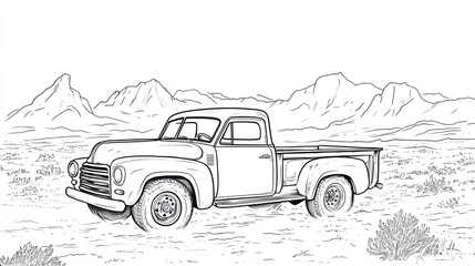 Fototapeta premium Vintage truck in desert landscape illustration