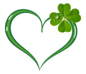 Green Heart with Clover Leaf and Water Droplets