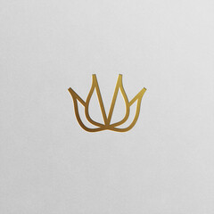  Gold rose symbol flower in minimalist line art design. Elegant, feminine logo for beauty, jewelry, florists, spas, skincare, cosmetics, and wedding related businesses.