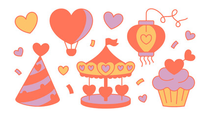 Whimsical Valentine: A collection of charming Valentine's Day icons and decorations, filled with love and joy. Perfect for expressing affection and celebrating the holiday.