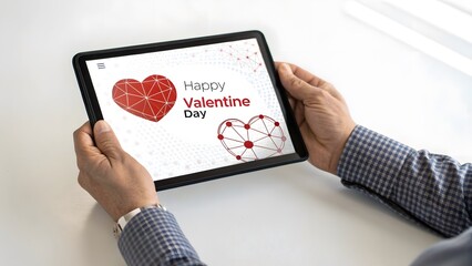 Man Holding Tablet with Digital Happy Valentine's Day Greeting Card